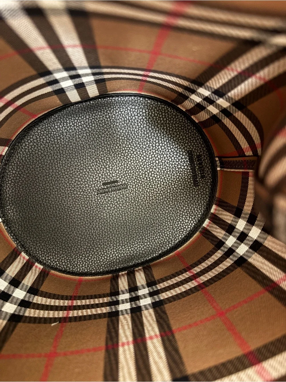 Burberry Black Leather Bucket Bag with Check Strap
